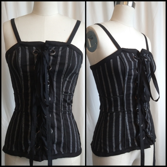 ❌SOLD Tripp Corset Striped XL Mall Goth Gothic Emo Punk Metal Rocker Pinup - Picture 4 of 9